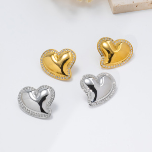 <b>Heart</b> Stainless Steel <b>Gold</b> <b>Earrings</b> with Crystal Inlay-Bold Statement Stud <b>Earrings</b> for Women Party Luxury Chic - Product Image 5