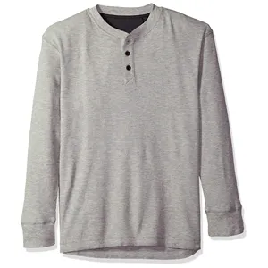 Wholesale Custom 60% Cotton 40% Polyester Breathable Waffle Knit Men's Casual Long Sleeve Button Closure Henley Shirt