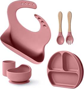 Set de Alimentación para Bebés, Kit de Vajilla de Silicona para Niños, Logotipo Personalizado, Plato con Succión, Libre de BPA, con Cuchara y Babero - Product Image 1
