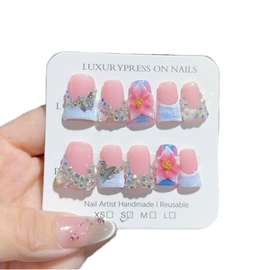 10 pièces de <span class=keywords><strong>faux</strong></span> <span class=keywords><strong>ongles</strong></span> courts de luxe en strass 3D, style français, en ABS, pour mariage et fête - Product Image 6