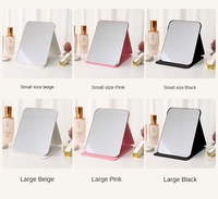 Nouvelle popularité portable réglable rectangulaire Portable miroir en cuir PU Portable en cuir PU pliant miroir de courtoisie de bureau