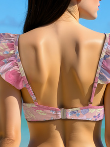 Bikini halter con estampado floral personalizado para mujer, con braga de cintura alta, cuello en V profundo, traje de baño de 2 piezas con control de abdomen. - Product Image 5