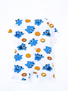 Combinaison pour bébé en fibre de bambou, imprimé monstre, manches courtes, fermeture éclair, douce, respirante, unisexe, printemps-été, 0-24 mois, personnalisable en gros - Product Image 2