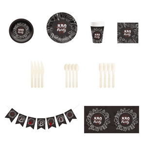 DAMAI <b>Disposable</b> <b>Tableware</b> Barbecue Parties Black Paper Plate BBQ Paper Plates Cups Napkins Set Wholesale - Product Image 2