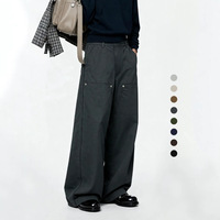 Pantalon de travail streetwear pour homme, décontracté, coupe large, en coton épais, surdimensionné, avec double genouillère et rivets