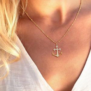 Цепочка богемная 925 Серебряная Ювелирная позолоченная спутниковая цепочка с подвеской Белый Cz якорь ожерелье - Product Image 4