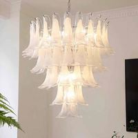 Lustre d'escalier de style luxe français, suspension en verre de style américain chaleureux pour salon, hall d'hôtel, chambre à coucher, disponible en fer - Moyen