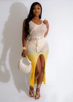 Robe de plage pour femme à imprimé dégradé, écologique, séchage rapide, transparente, sexy, coupe haute, style maillot de bain bikini