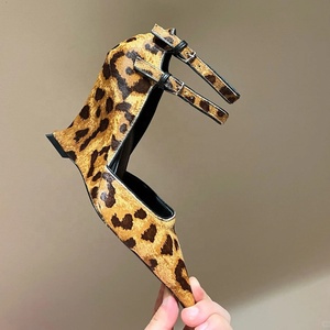 Women's Pointed Toe Double Ankle Straps Sandals Sexy Patent Leopard Shoes High Wedge Heels Dress Summer <b>Pumps</b> - Product Image 6