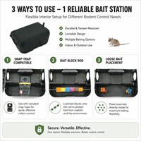 Station d'appât verrouillable pour rongeurs, boîte à appât pour souris et rats en PP noir, réutilisable, intérieur/extérieur, piège de lutte antiparasitaire