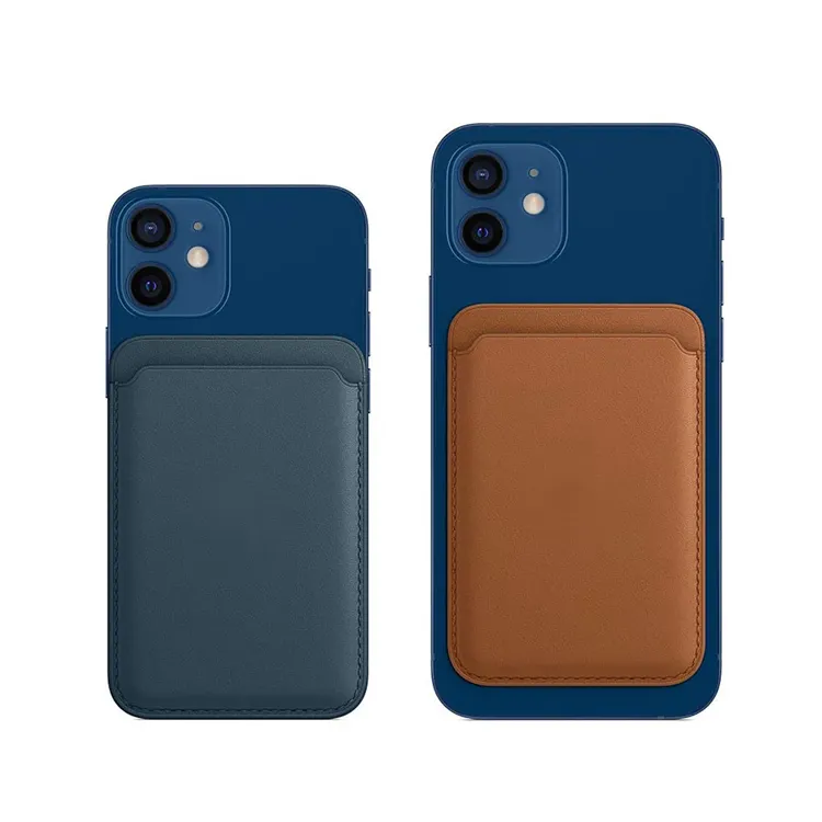 Custom Logo Minimalist Strong Magnetic RFID Blocking Slim Genuine Leather Phone Card Holder For Phone 12
