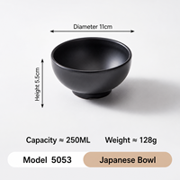 Bol japonais en mélamine noire durable 250 ml, incassable, en résine de qualité alimentaire, pour riz et soupes, idéal pour restaurants et hôtels