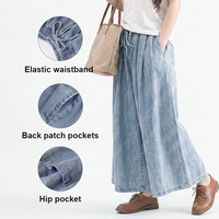 Jean taille haute pour femme grande taille, avec cordon élastique, coupe ample, jambe large, denim délavé clair, style culotte, poches, pour l'été et les tenues décontractées