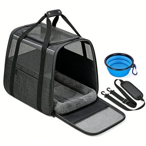 Sac de transport pour animaux de compagnie, sac de transport souple pour chat et chien, sac de voyage respirant en maille avec coussin amovible, sangle réglable et bol - Product Image 1