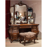 Meubles de chambre à coucher de style américain classique, coiffeuse en bois sculpté avec miroir, ensembles de vanités de maquillage