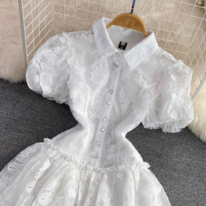 Abiti Estivi Vintage Eleganti da Donna con Colletto, Monopetto, Ricamo in Pizzo Bianco, Linea ad A, Moda Femminile - Product Image 4