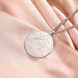 <strong>Abraxas</strong> Talisman Pendant Necklace Spirits Coin Charm Chain Spiritual Occult Amulet Jewelry Engraved Logo Disc Tag Charm Necklace - Product Image 5