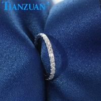 TIANZUAN 925 Ayar Gümüş Yüzük, 2mm Yuvarlak DEF Mozanit Ana Taşlı Moda Takı