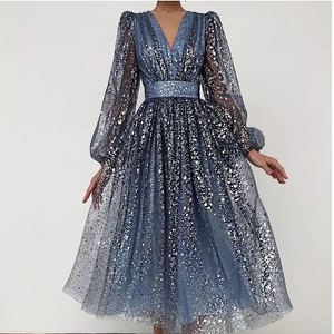 Robe de soirée 2023 grande taille femmes Sexy col en v taille haute robe en maille robe de soirée - Product Image 1