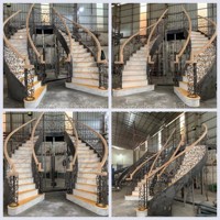 Escalier moderne haut de gamme à double rampe courbée avec balustrade en acier inoxydable et marches en bois massif pour villa et hôtel