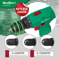Nouvelle perceuse sans fil mini NewBeat chinoise 12V au lithium avec mandrin 10mm et moteur à balais, kit de perceuse à batterie