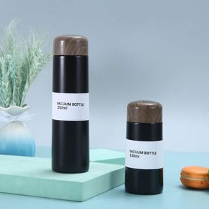 Mini bouteille d'eau en acier inoxydable, 250 ml, jolie tasse de voyage avec couvercle imitation bois, petit gobelet isotherme sous vide pour café et thé - Product Image 1