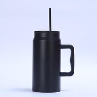 Gobelet isotherme double paroi sous vide de 50 oz en acier inoxydable, écologique, type canette de soda, avec poignée et paille, maintien au chaud de 6 à 12 heures