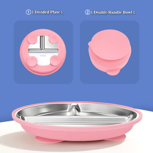 Juego de Vajilla Infantil Personalizable de 4 Piezas de Acero Inoxidable 304 con Platos y Tazones de Silicona Removibles con Succión, Libres de BPA - Product Image 4