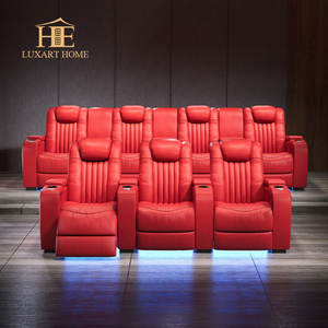 Ensemble de canapés de cinéma maison intelligents fonctionnels de couleur rouge, salle multimédia, villa, sous-sol, fauteuil inclinable électrique, appui-tête, sièges VIP pour films - Product Image 1