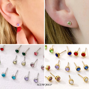 Birthstone <b>Stud</b> <b>Earrings</b> | 18K PVD Gold Plated Stainless Steel Round <b>Crystal</b> <b>Earrings</b> | Waterproof Hypoallergenic & Non Tarnish - Product Image 2