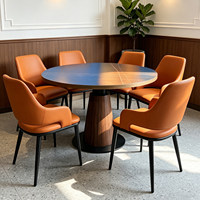 Ensemble de table et de chaises de salle à manger rondes modernes et minimalistes pour 6 personnes, avec plateau en pierre et structure en acier, pour usage commercial dans les restaurants