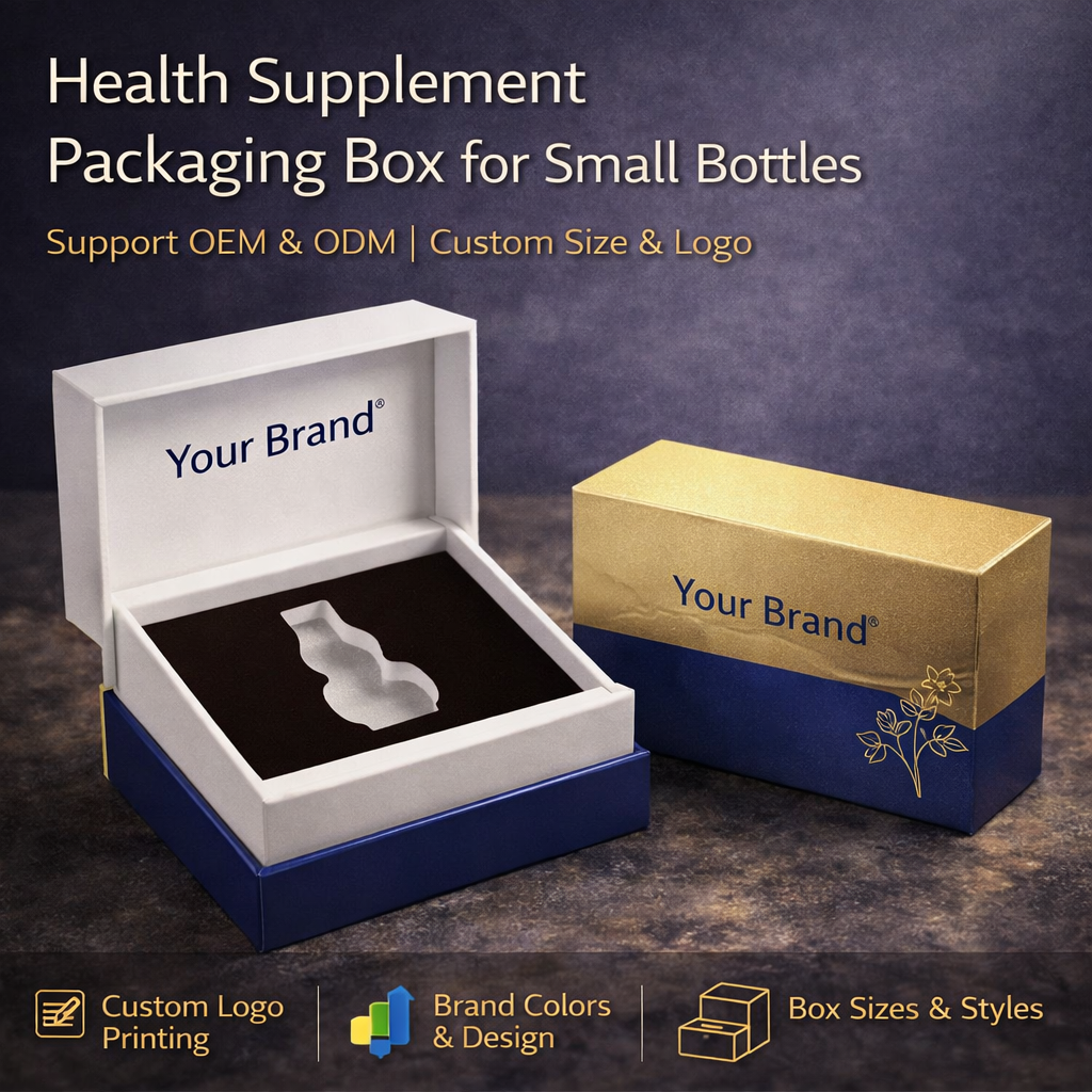 Custom High-End Supplement & Pill Packaging Box with Matt Lamination & UV Coating | Branded Box for Bottles and Custom Inserts