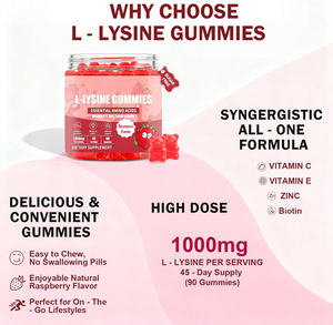 Complément de L-<span class=keywords><strong>Lysine</strong></span> OEM 1000MG Sans Sucre, Gommes de L-<span class=keywords><strong>Lysine</strong></span> avec Biotine, Folate, Vitamines C, E, Zinc <span class=keywords><strong>pour</strong></span> le Soutien de <span class=keywords><strong>la</strong></span> <span class=keywords><strong>Peau</strong></span> et du Système Immunitaire - Product Image 3