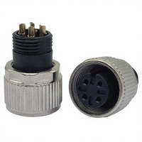 Connecteur circulaire industriel M12 série A, 4 broches, non blindé, femelle, montage sur panneau, 12 mm, prise d'aviation droite, étanche IP67