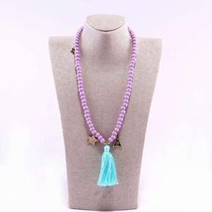 Collares de borla de línea anudada hechos a mano para mujer, Retro nuevo collar de cuentas de madera, accesorios de joyería - Product Image 3