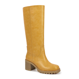WETKISS Botas Altas de Punta Cuadrada con Tacón de Bloque para Mujer, Botines de Montar Caballos Amarillos, Diseño Simple, Estilo Vintage Occidental, Años 70 - Product Image 1