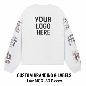 Wholesale Bulk Distressed Y2K Thermal <b>Waffle</b> Long Sleeve Oversized T-<b>shirt</b> Manufacturer 330gsm Heavyweight Streetwear Character - Product Image 3