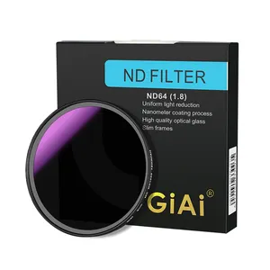 GiAi 72mm ND64 Filtre d'objectif de caméra Filtre à densité neutre avec fonction lumineuse Matériau plastique et verre imperméable et durable