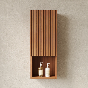<span class=keywords><strong>Armoire</strong></span> <span class=keywords><strong>murale</strong></span> de salle de bain en bois cannelé <span class=keywords><strong>avec</strong></span> étagère ouverte, <span class=keywords><strong>armoire</strong></span> de rangement latérale pour salle de bain <span class=keywords><strong>avec</strong></span> compartiment caché, organisateur mural - Product Image 1