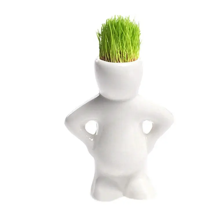 Poupées en céramique de 25 cm pour jardin, Mini Bonsai, poupée d'herbe, cheveux blancs, Pot de fleur d'arbre