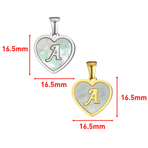 Ciondolo a Forma di Cuore con Alfabeto |   Ciondolo con <span class=keywords><strong>Lettera</strong></span> Iniziale Intarsiata in Madreperla |   Ciondolo in Acciaio Inossidabile Placcato Oro 18K PVD Impermeabile - Product Image 6