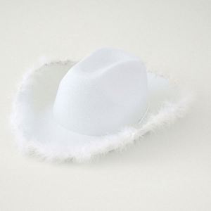 Sombrero de Vaquera con Logotipo Personalizado, Diseño Popular con Borde de Plumas, Sombrero de Vaquera Rosa para Mujer, para Fiestas y Festivales - Product Image 6