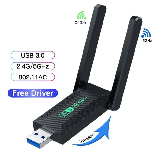 1200Mbps Wifi Adapter Dual Band 2.4GHz/5GHz Wifi USB Wireless Wifi Dongle with Antenna PC Computer Network Card Receiver