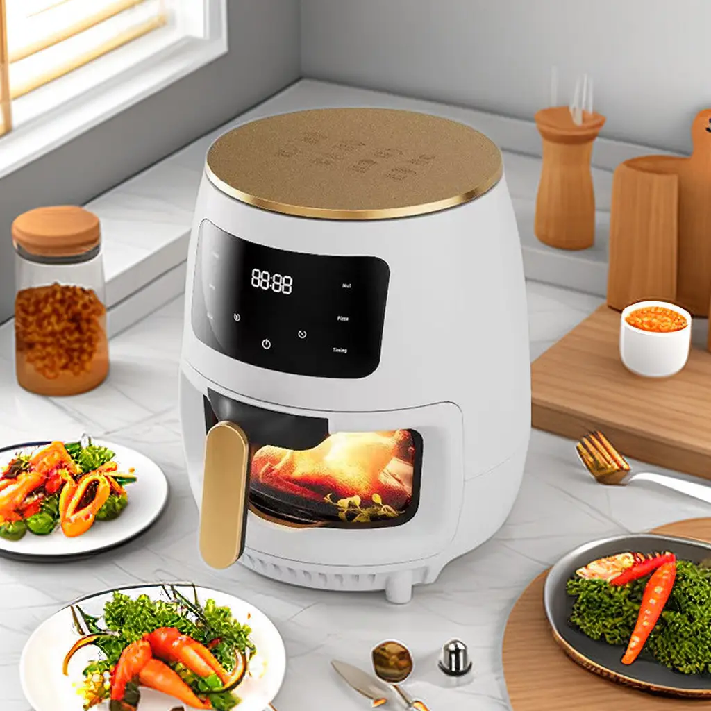 8L più nuovo apparecchio da cucina con friggitrice rapida Smart Air elettrico digitale in vetro OEM sano PTFE rotondo EMC friggitrice 6.5l