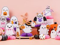 Dekorasi Meja Halloween Sarang Lebah, Hiasan Meja Hantu Lucu, Labu Pink Seram, Hiasan Meja Vintage untuk Pesta Rumah di Hari Libur