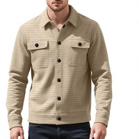 Blouson Bomber Homme Tricoté Jacquard à Petits Carreaux avec Poches Boutonnées, Style Décontracté, Printemps Automne, Chaud et Coupe-Vent, pour le Commerce International