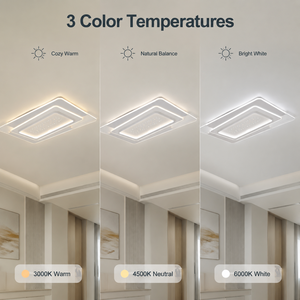 Lámpara de techo LED moderna rectangular de acrílico y hierro, montada en superficie, tricolor, para sala de estar y dormitorio, 105 cm x 65 cm - Product Image 3