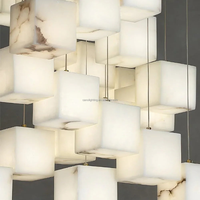 Lustre en cube d'albâtre espagnol de luxe léger, style moderne minimaliste, pour salon, escalier, villa duplex