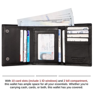 Genuine <b>Leather</b> Wallet with RFID Feature Luxury Retro Double <b>Key</b> Pocket Card Holder Anti-Theft Short Trifold <b>Chain</b> Purse - Product Image 6