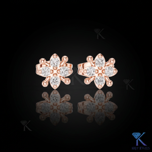 Lab Grown Diamond Beaded Floral Snowflake <b>Stud</b> Earrings 4 Stone Cluster 14K 18K Solid Gold Luxury Women's Wedding Anniversary - Product Image 3